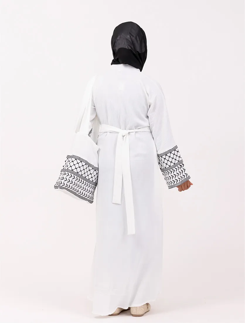 Girls White Keffiyeh Basic Abaya